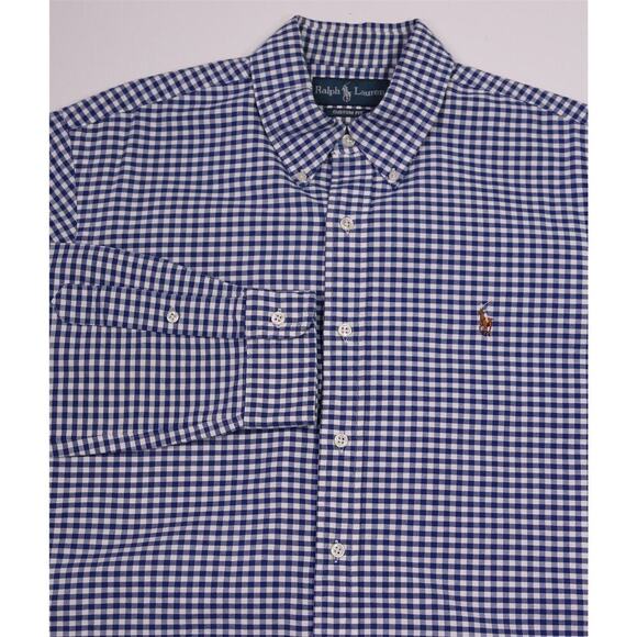 Ralph Lauren Custom-Fit Blue/White Gingham Check Button-Up Shirt~ Large - Picture 1 of 6